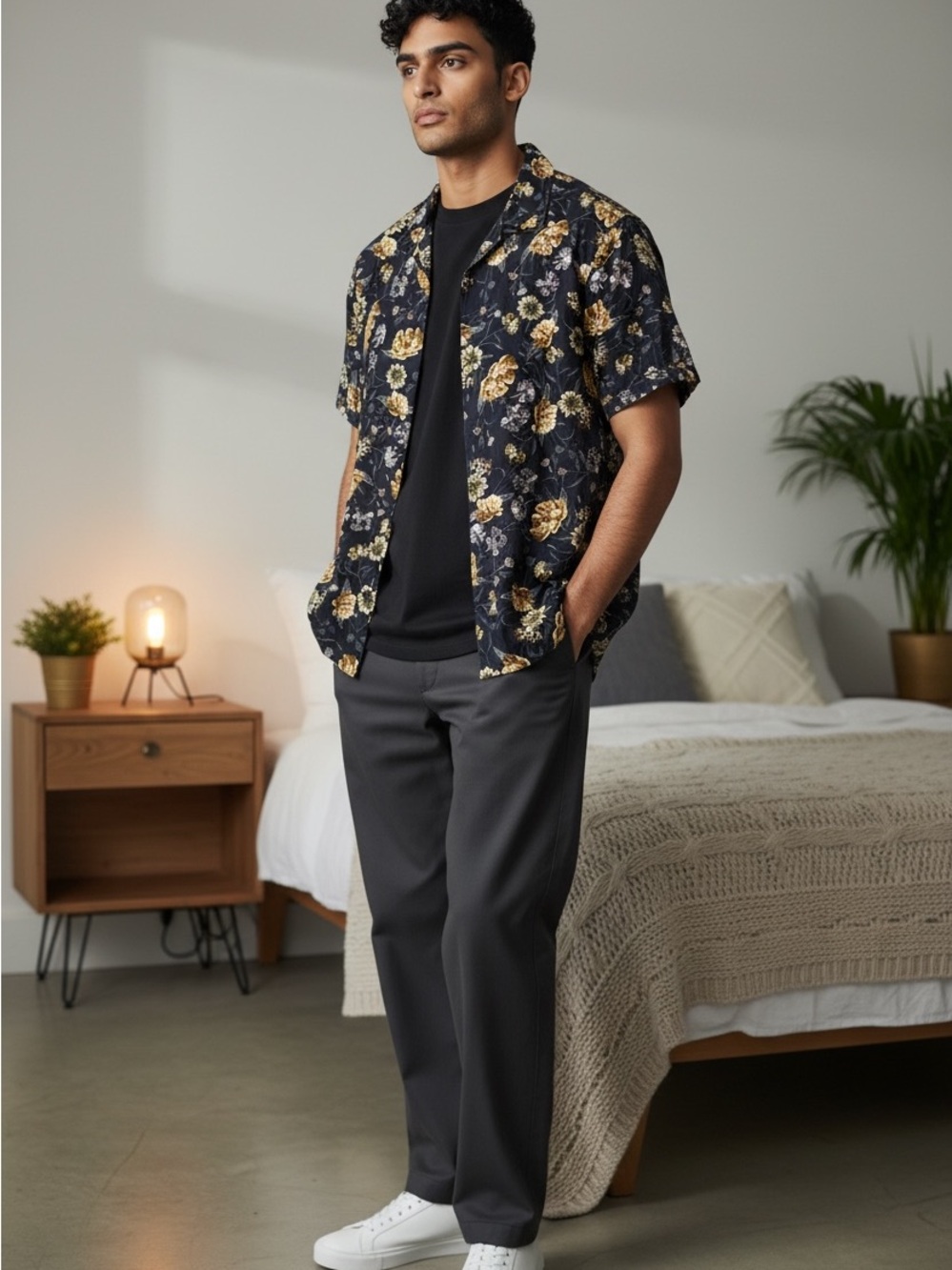 Denim & Flower Navy Short-Sleeve Floral Button-Down Shirt